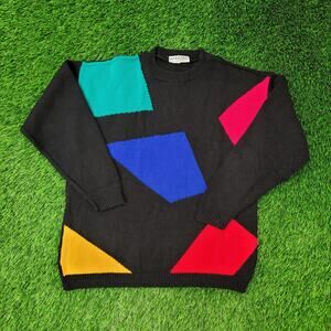 Vintage 90s Abstract Knitwear Sweater Women Large 22x25 Black